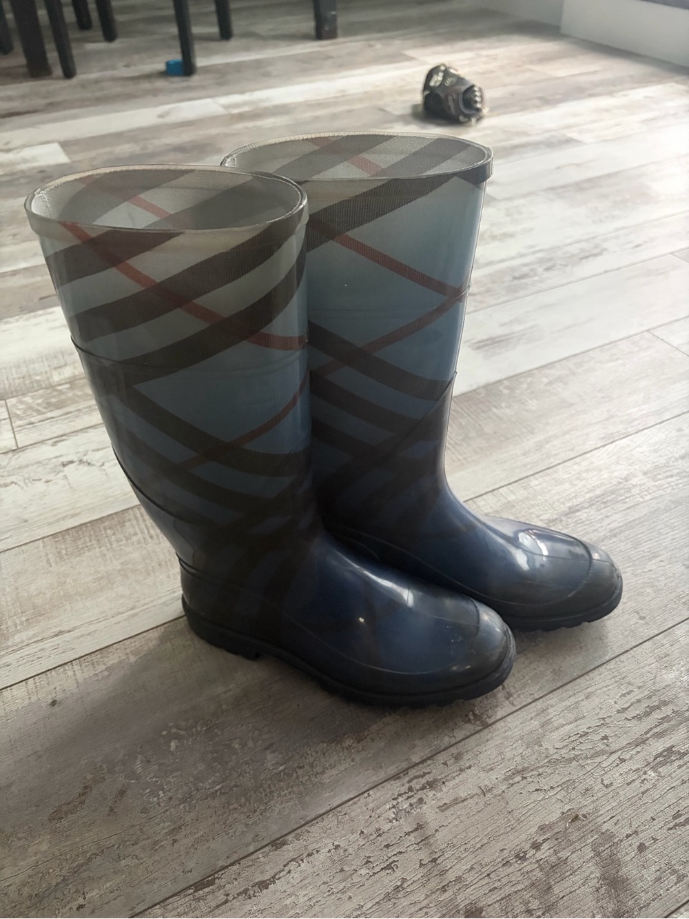 Burberry Navy Plaid Women's Rain Boots